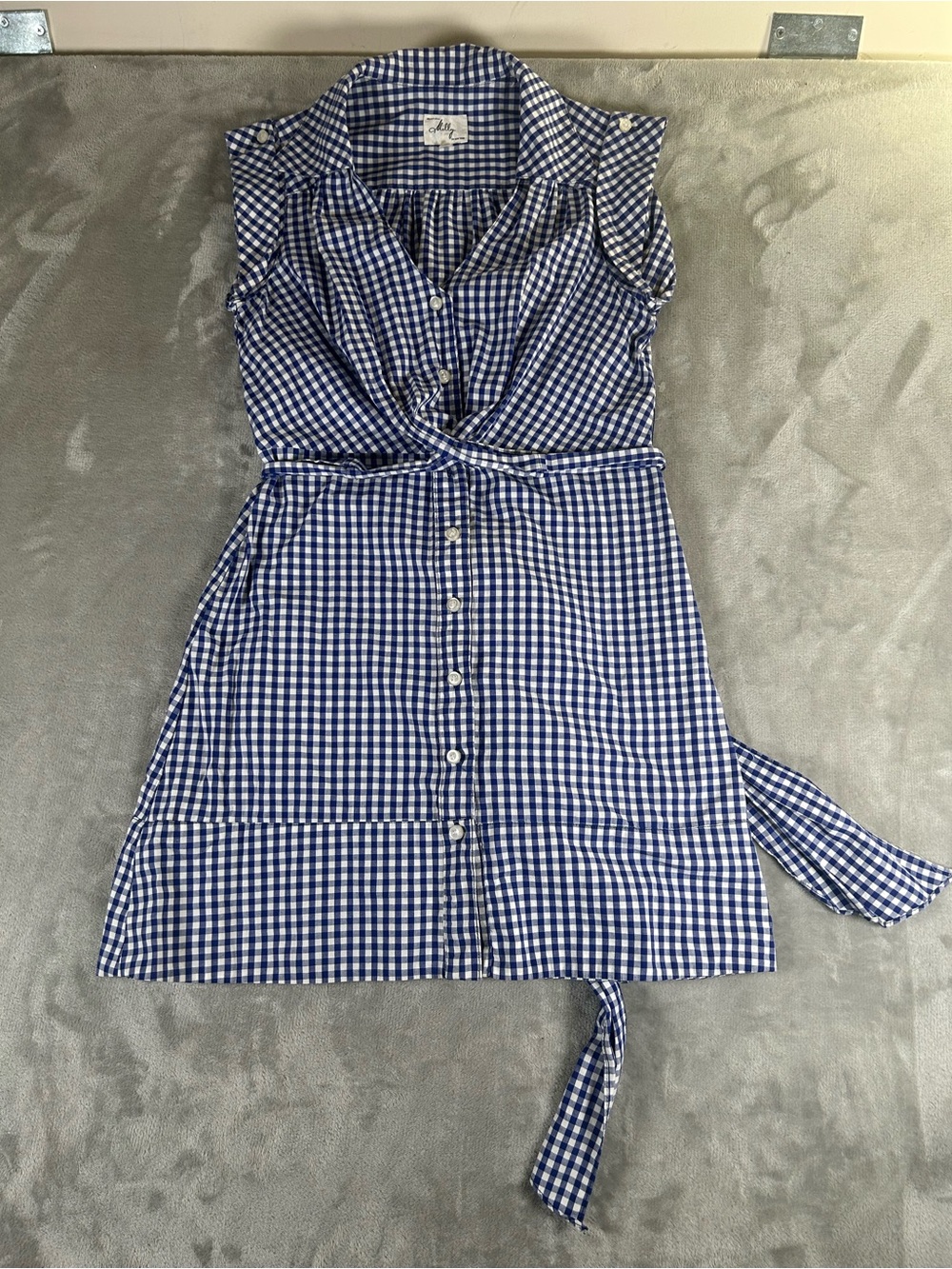 Milly of New York Navy and White Gingham Button-Front Mini Dress